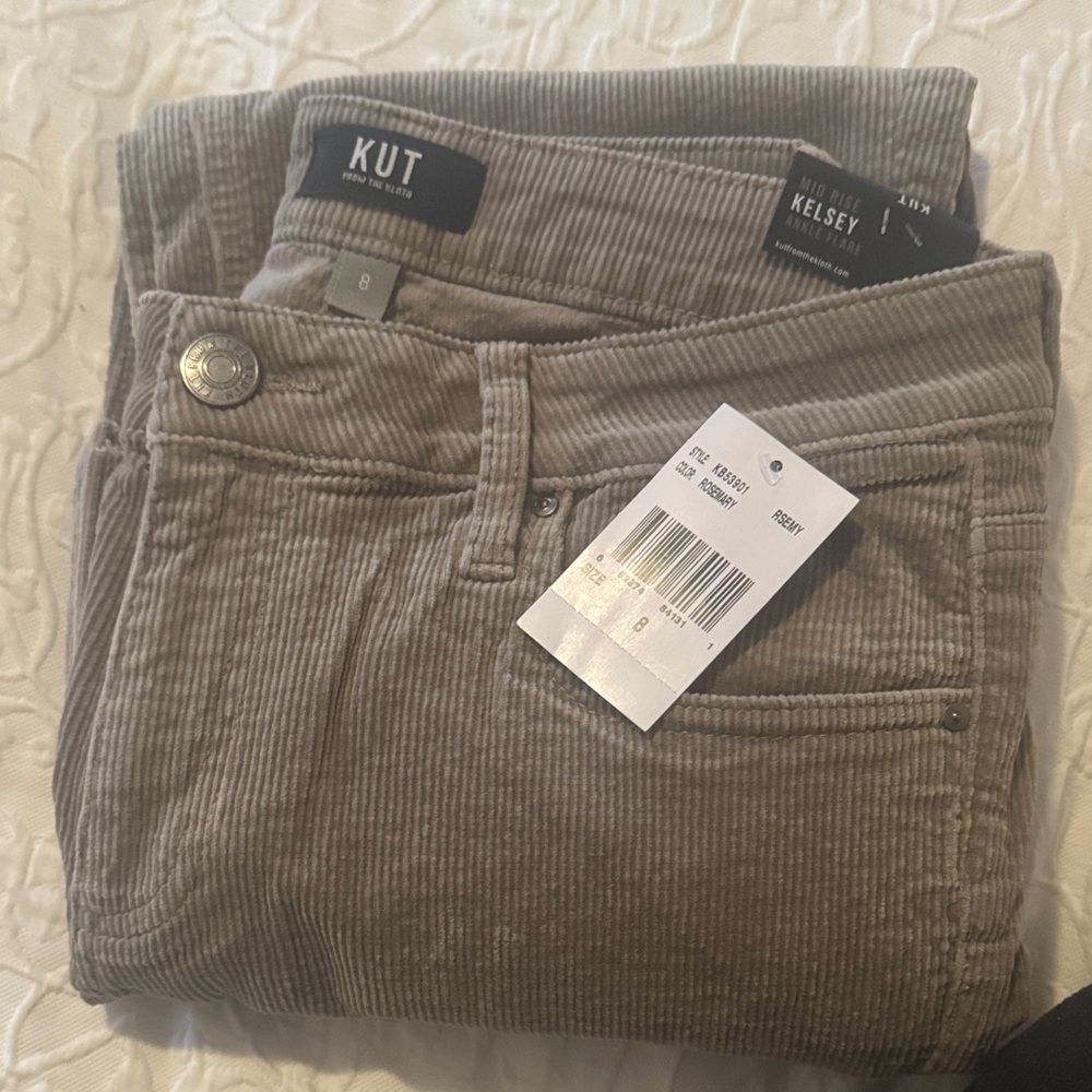 Kut from the Klott mid rise Kelsey ankle flare corduroy Rosemary / taupe